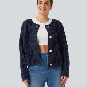 HALARA Navy Blue Cardigan with Gold Buttons